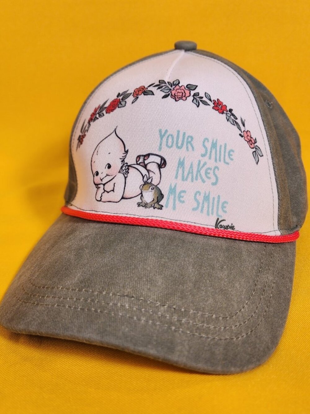 Kewpie Baby Your Smile Makes Me Smile Frog Rope Dad Hat Cap Floral Baseball Hat
